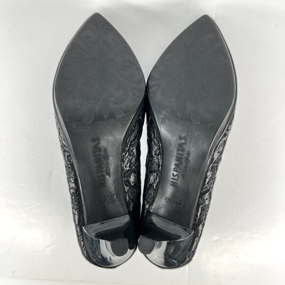 Sz 39 Hispanitas Black Floral Texture Elastic Pointed Toe Pump Heels‎ - Picture 10 of 13